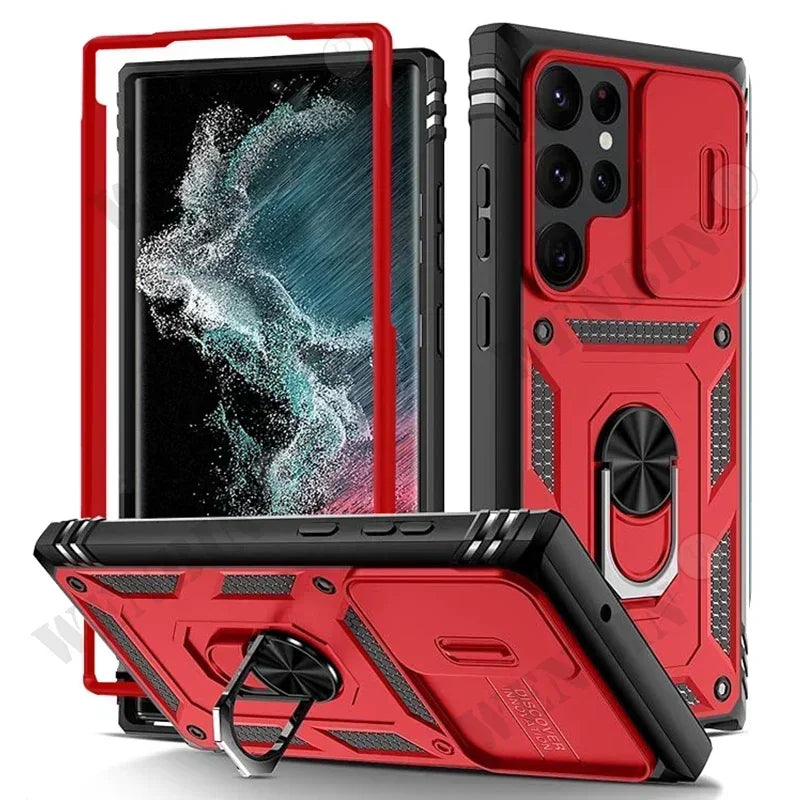 Heavy Duty Ring Kickstand Case for Samsung — Full Coverage with Camera Protection