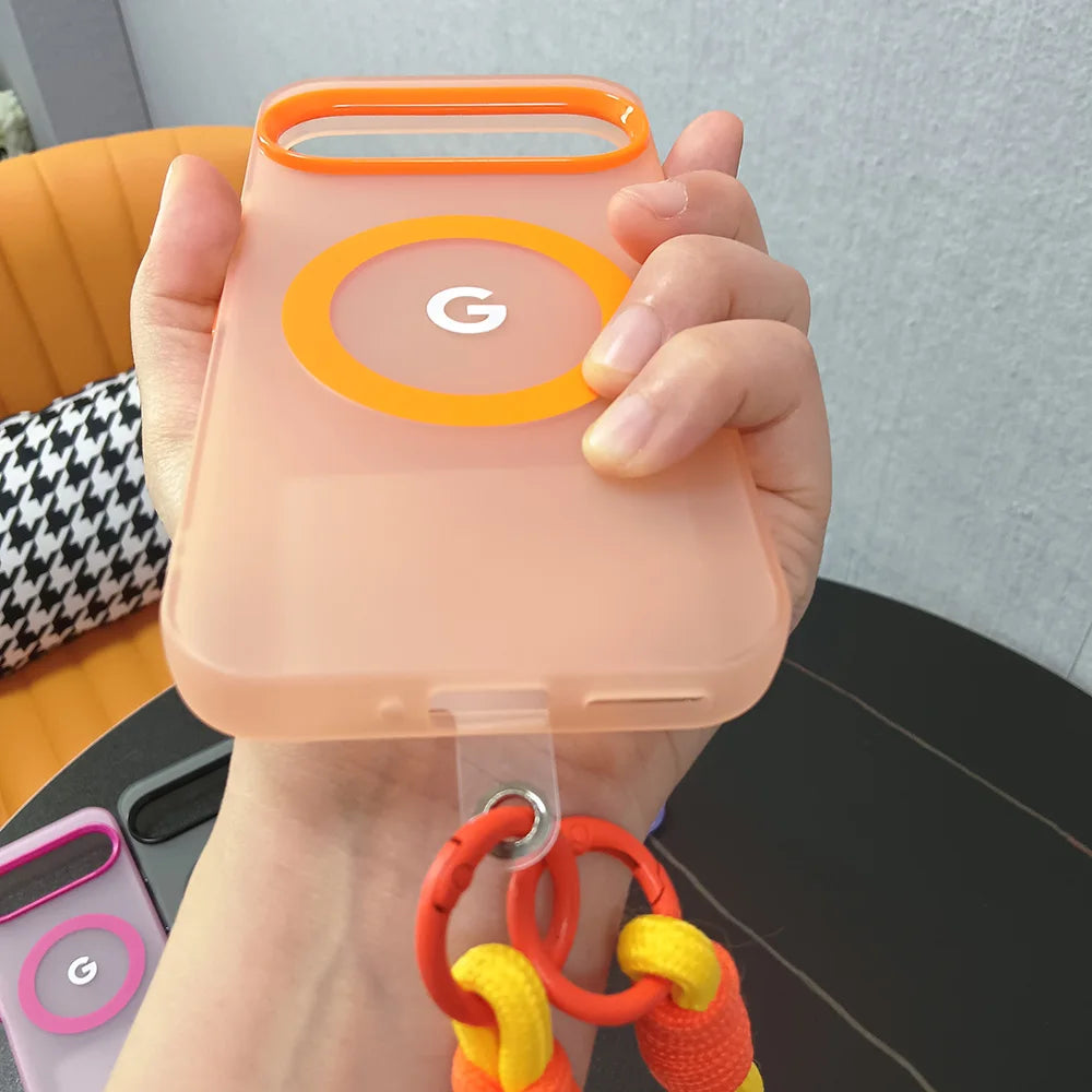 Translucent Matte Candy Color MagSafe Case with Wrist Lanyard for Google Pixel 8–10 Series