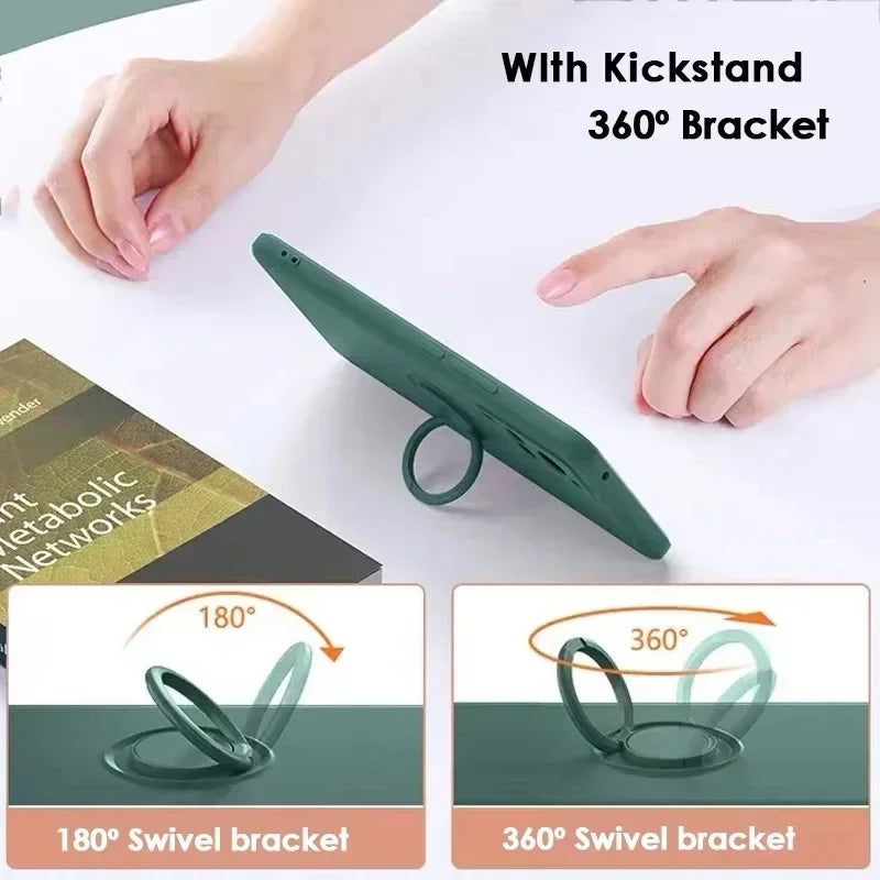 Magnetic Ring Holder Stand Liquid Silicone Case for Google Pixel 6 / 6A / 6 Pro / 7 / 7A / 7 Pro / 8 / 8A / 8 Pro / 9 / 9A / 9 Pro / 9 XL / 10 / 10A / 10 Pro / 10 Pro XL