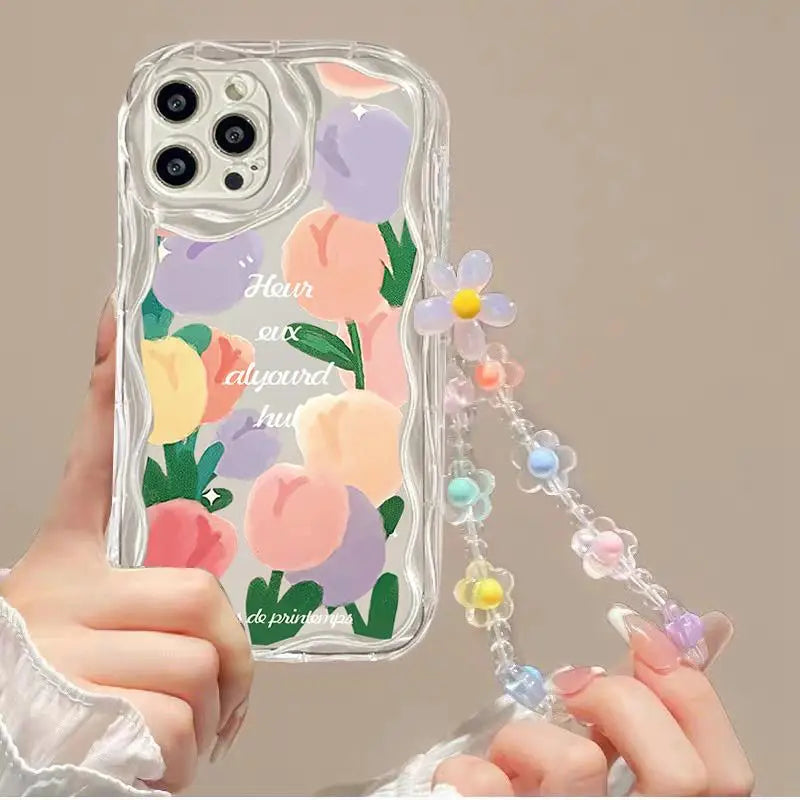 Flower Chain Lanyard Phone Case – Motorola G & Edge Series | Silicone Full Coverage