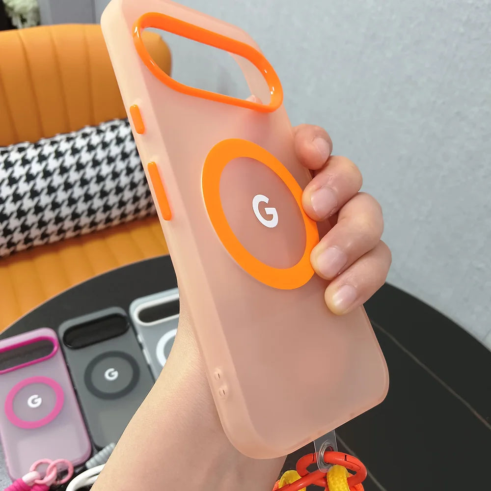 Translucent Matte Candy Color MagSafe Case with Wrist Lanyard for Google Pixel 8–10 Series