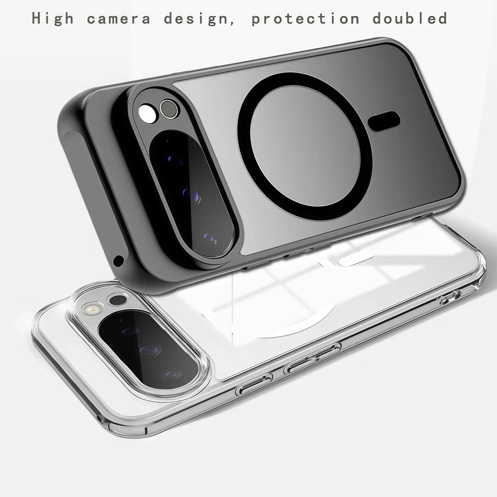 Magnetic Armor Matte Frosted Case for Google Pixel (Clear & Black — Pixel 6 to Pixel 10 Series)