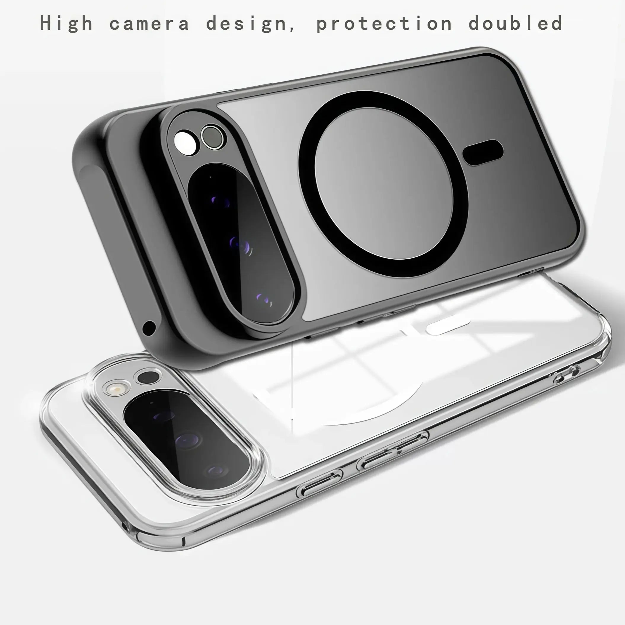Magnetic Armor Matte Frosted Case for Google Pixel (Clear & Black — Pixel 6 to Pixel 10 Series)
