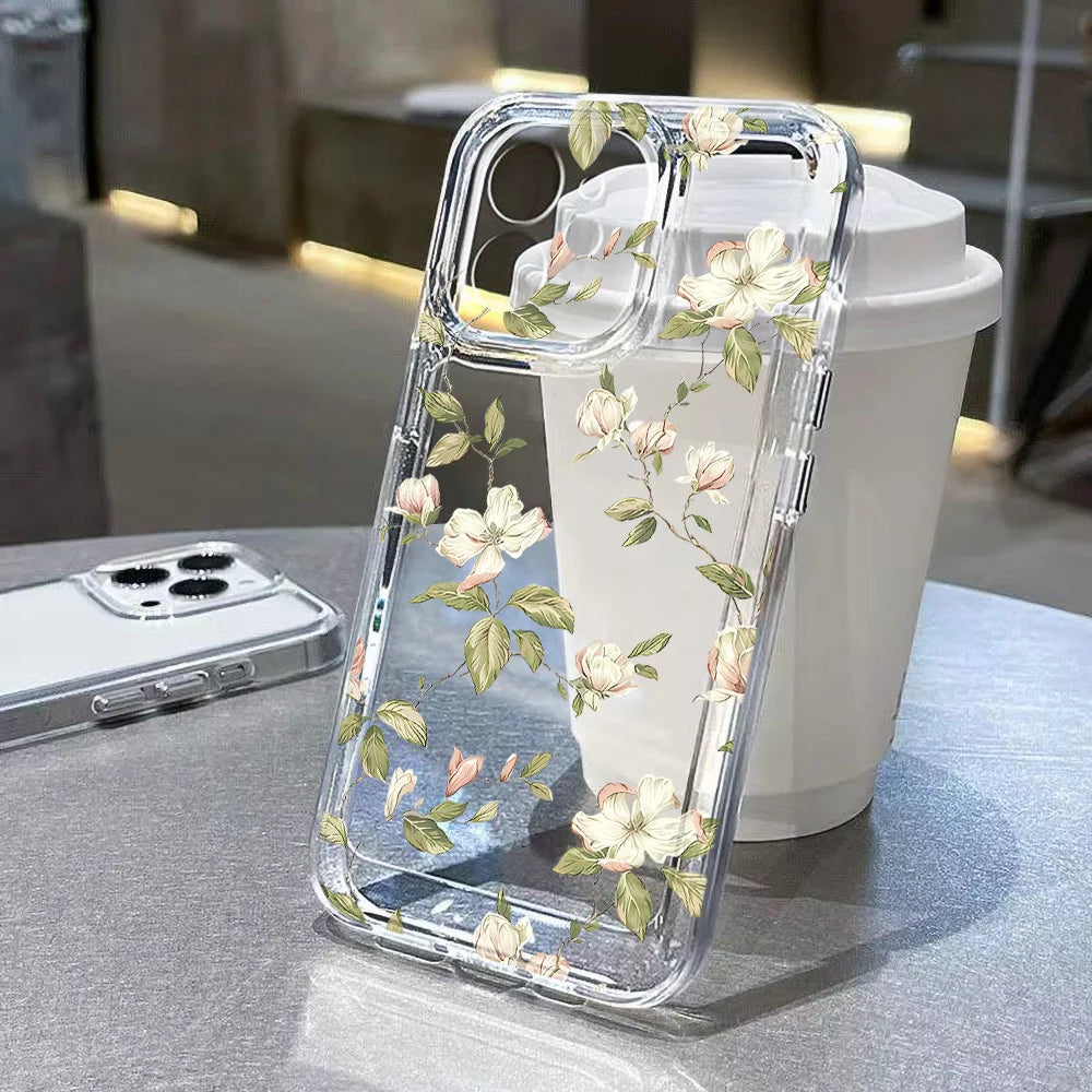 Floral Phone Case for iPhone 7 8 Plus SE XR XS 11 12 13 14 15 16 17 / Pro / Pro Max / Air — Shockproof Soft Silicone Cover