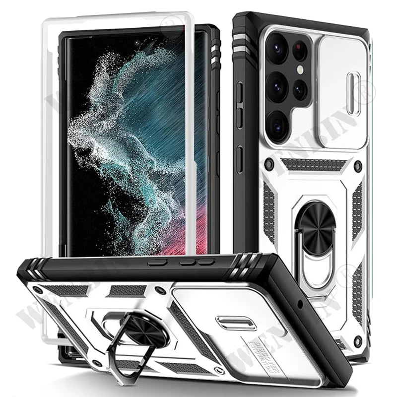 Heavy Duty Ring Kickstand Case for Samsung — Full Coverage with Camera Protection