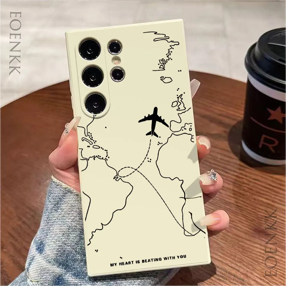 Airplane Route Silicone Case — Samsung Galaxy S20–S25 Series