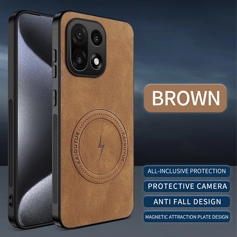 PU Leather Skin-Feel Case for OnePlus 15 — Shockproof Magnetic Back Cover