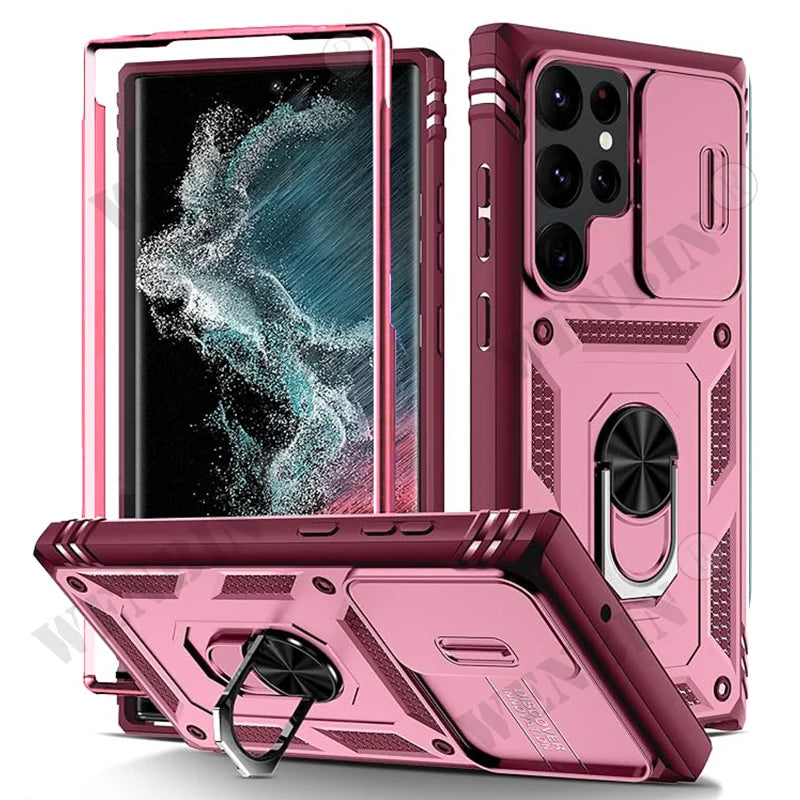 Heavy Duty Ring Kickstand Case for Samsung — Full Coverage with Camera Protection