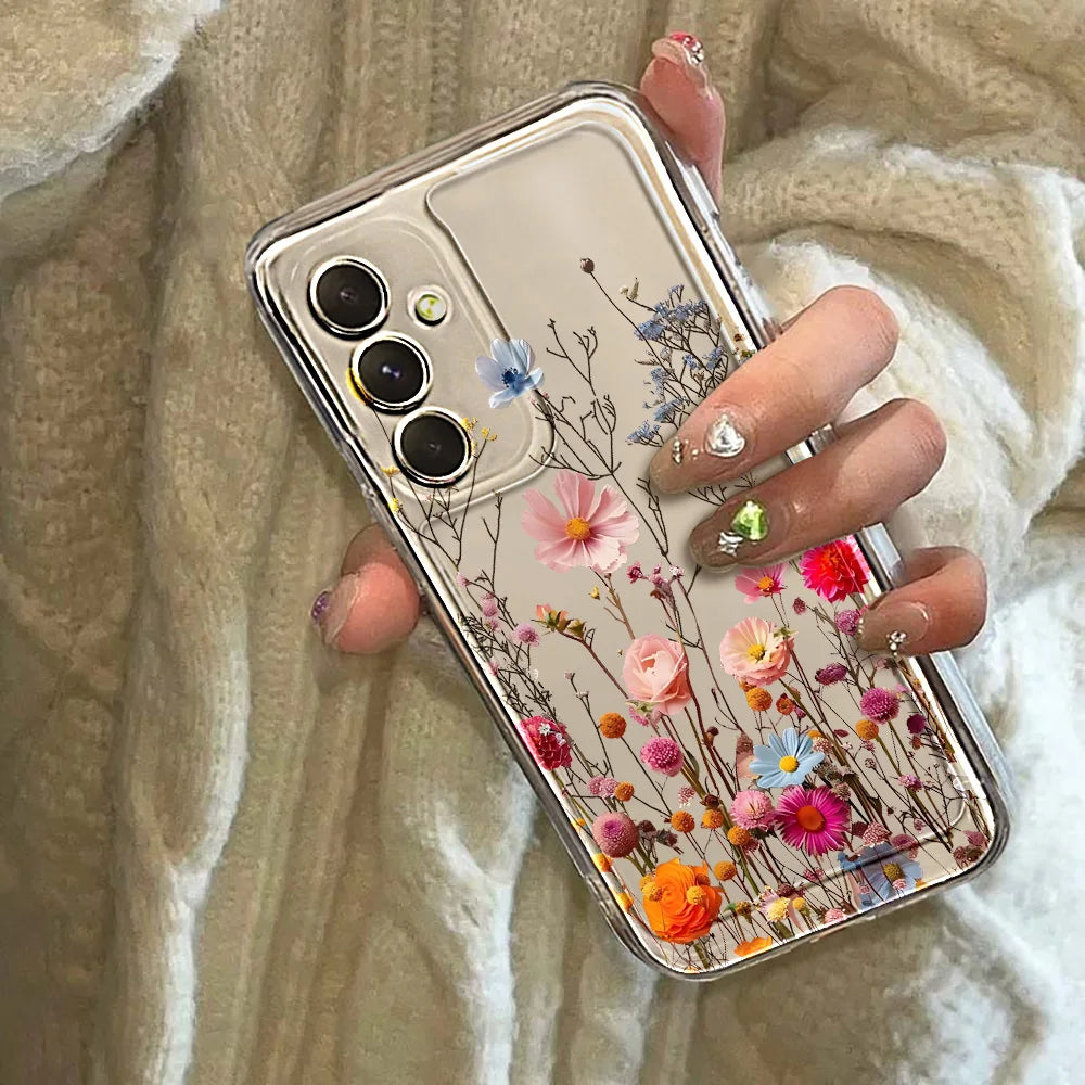 Clear Floral Samsung Galaxy Case – Shockproof Silicone Flower Cover