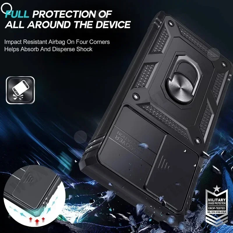Heavy Duty Ring Kickstand Case for Samsung — Full Coverage with Camera Protection