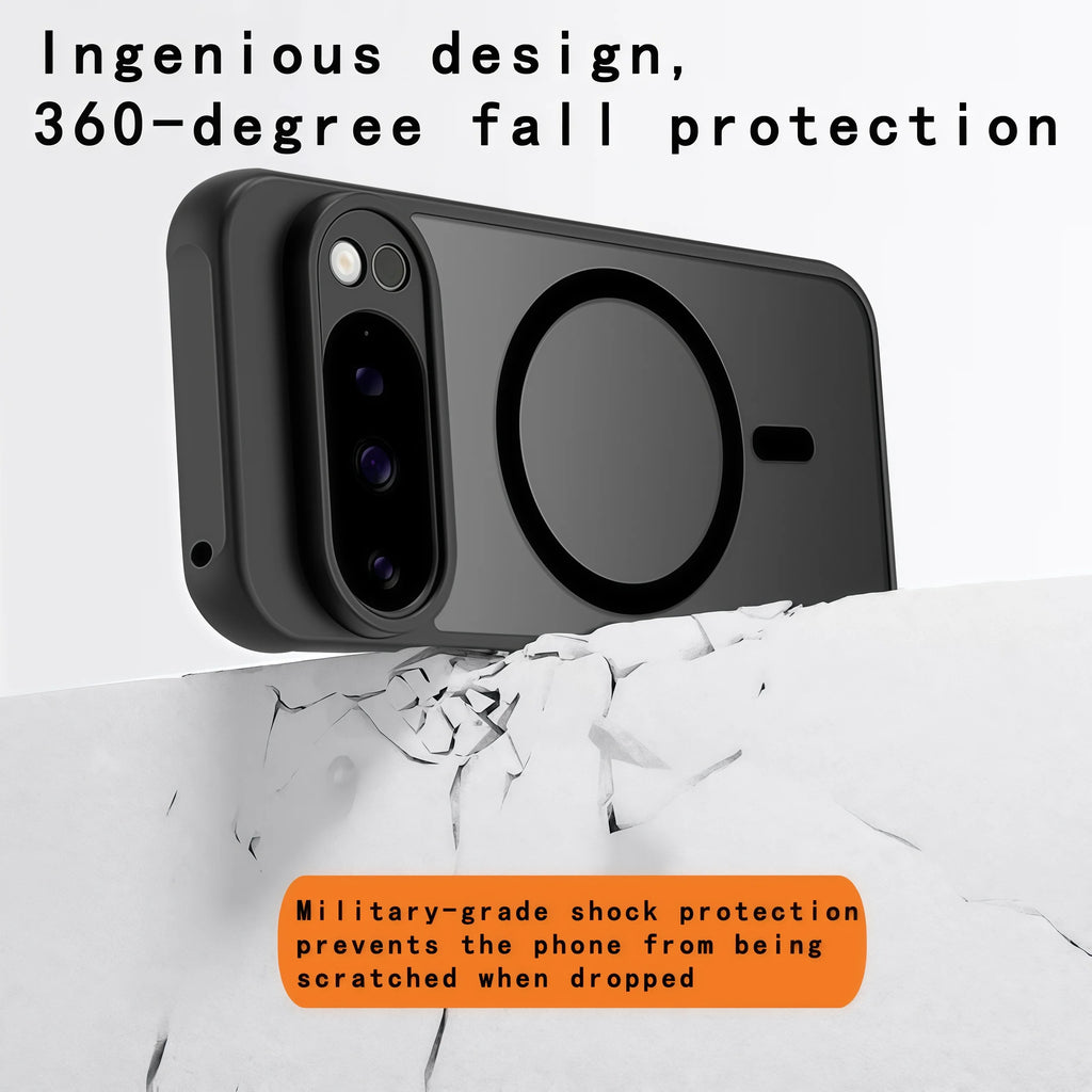 Magnetic Armor Matte Frosted Case for Google Pixel (Clear & Black — Pixel 6 to Pixel 10 Series)