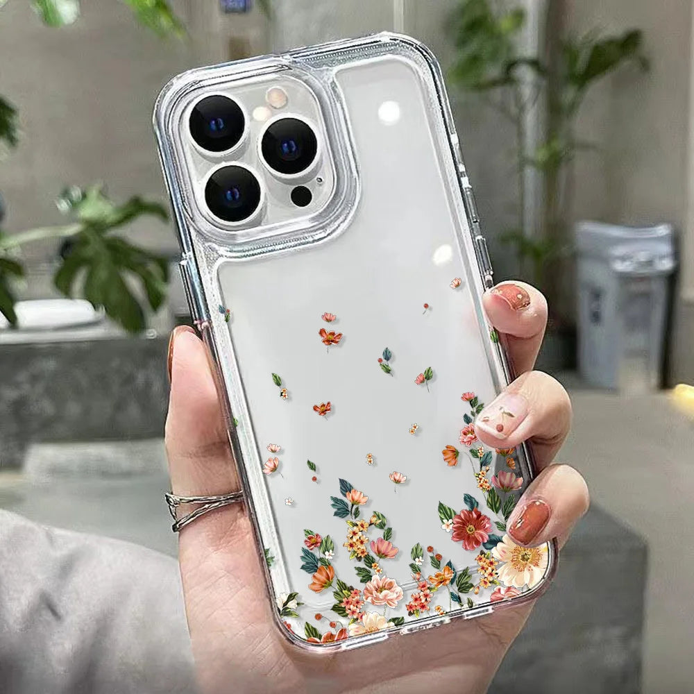 Floral Phone Case for iPhone 7 8 Plus SE XR XS 11 12 13 14 15 16 17 / Pro / Pro Max / Air — Shockproof Soft Silicone Cover