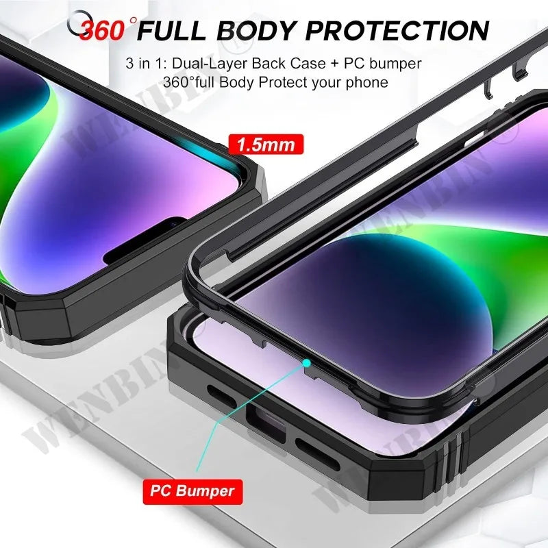 Heavy Duty iPhone Case with Kickstand & 360° Camera Cover