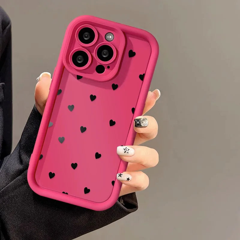 Love Heart Phone Case for iPhone 17 / 16 / 15 / 14 / 13 / 12 / 11 / X / XR / XS / 8 Series | Soft TPU Protective Cover with Lanyard