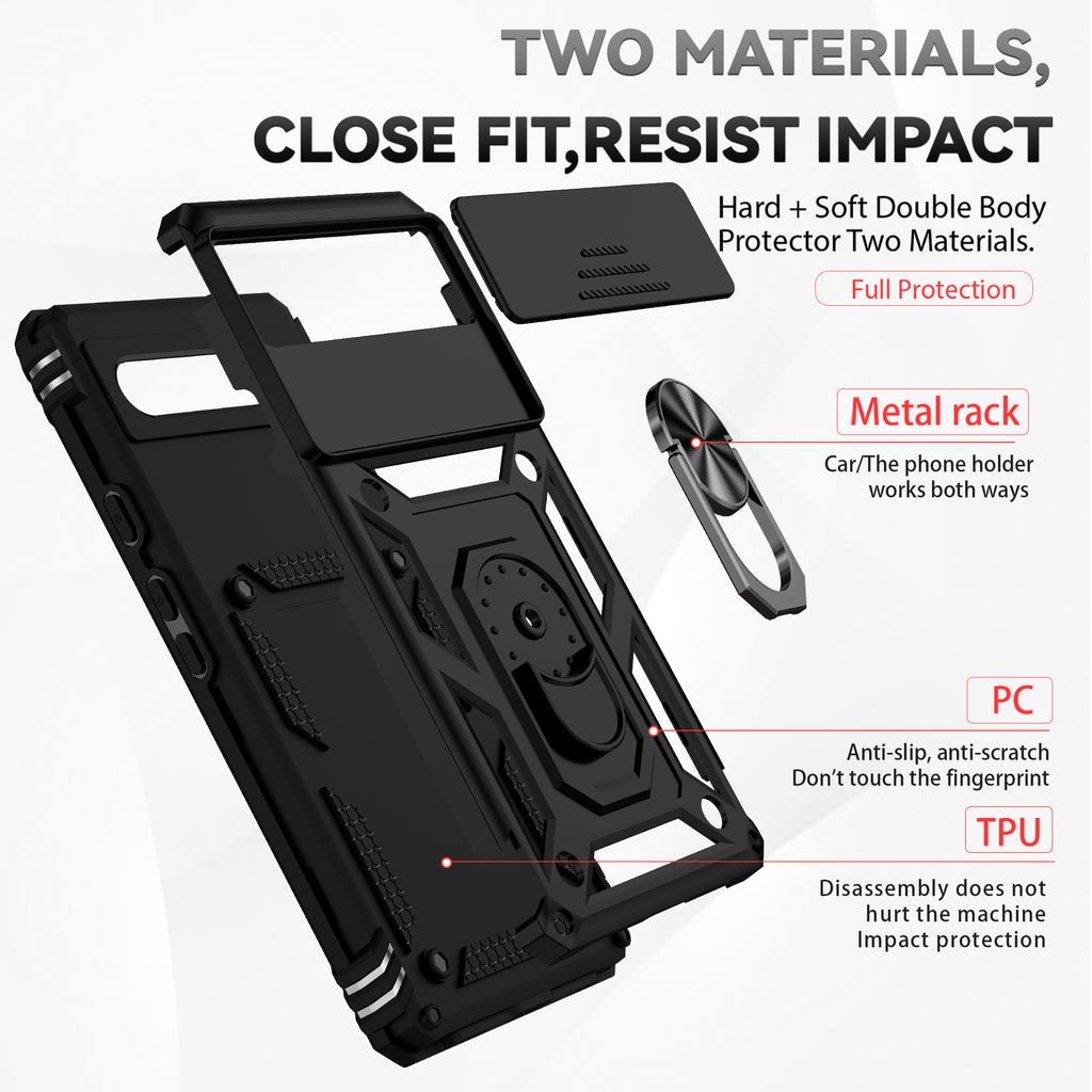 Sliding Window Ring Holder Case for Google Pixel — Camera Lens Protection Shockproof Cover
