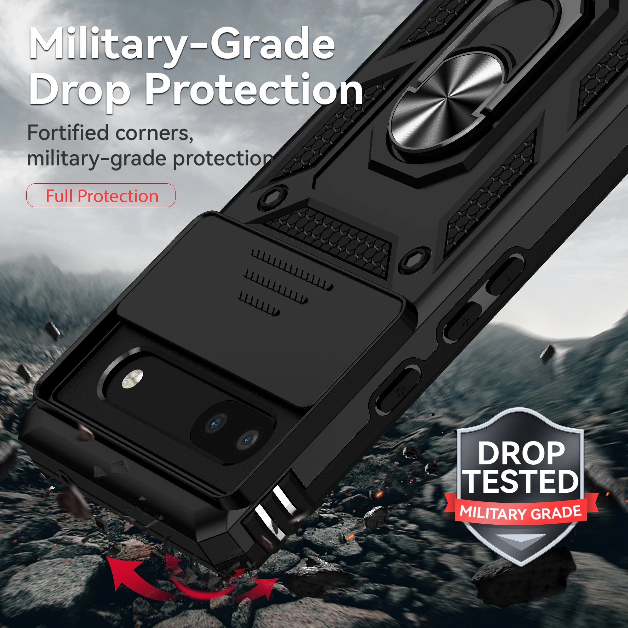 Sliding Window Ring Holder Case for Google Pixel — Camera Lens Protection Shockproof Cover