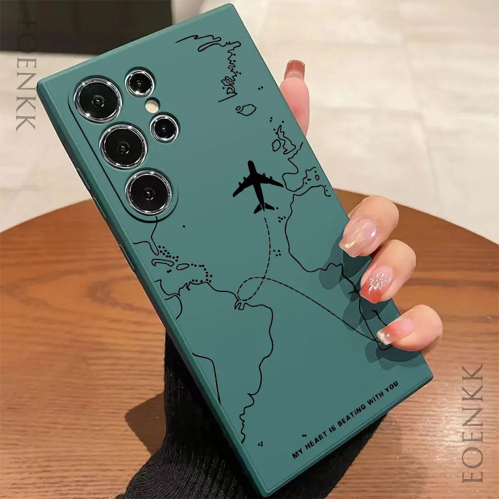 Airplane Route Silicone Case — Samsung Galaxy S20–S25 Series