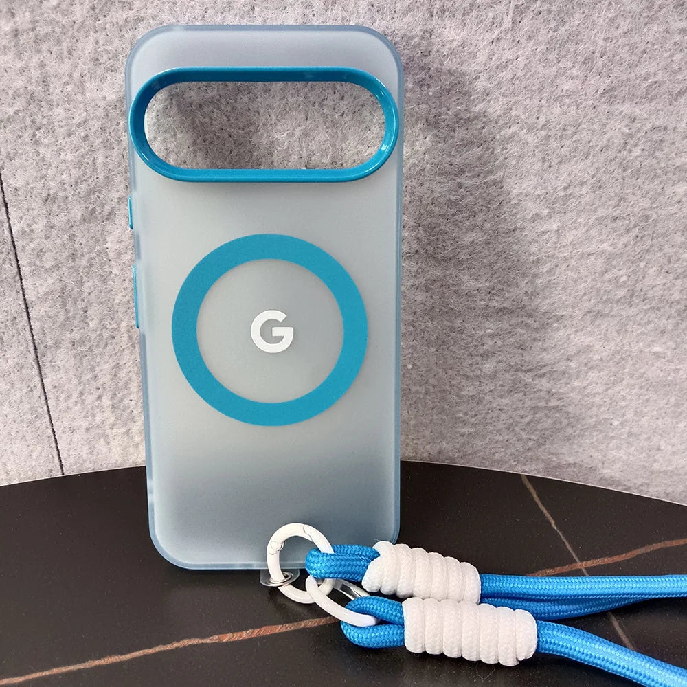 Translucent Matte Candy Color MagSafe Case with Wrist Lanyard for Google Pixel 8–10 Series