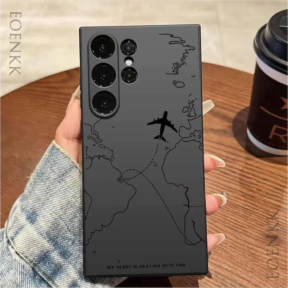 Airplane Route Silicone Case — Samsung Galaxy S20–S25 Series