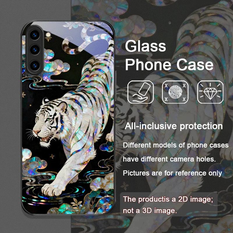 Samsung Galaxy Tempered Glass Case – Tiger, Dragon & Marble Print