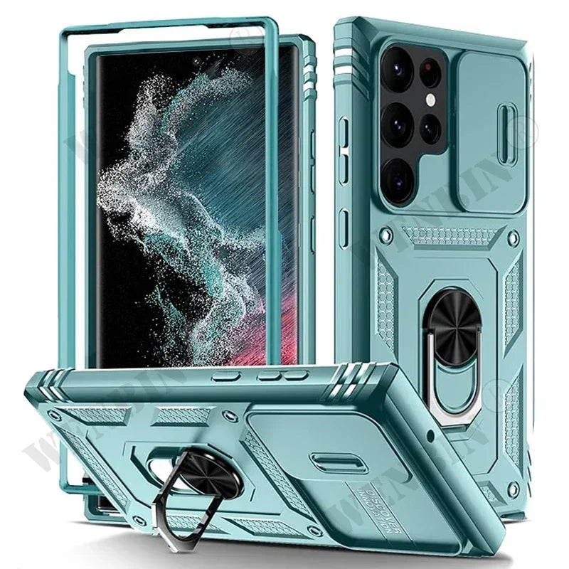 Heavy Duty Ring Kickstand Case for Samsung — Full Coverage with Camera Protection