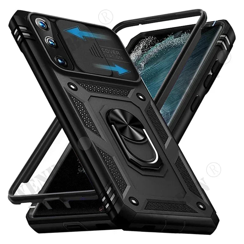 Heavy Duty Ring Kickstand Case for Samsung — Full Coverage with Camera Protection