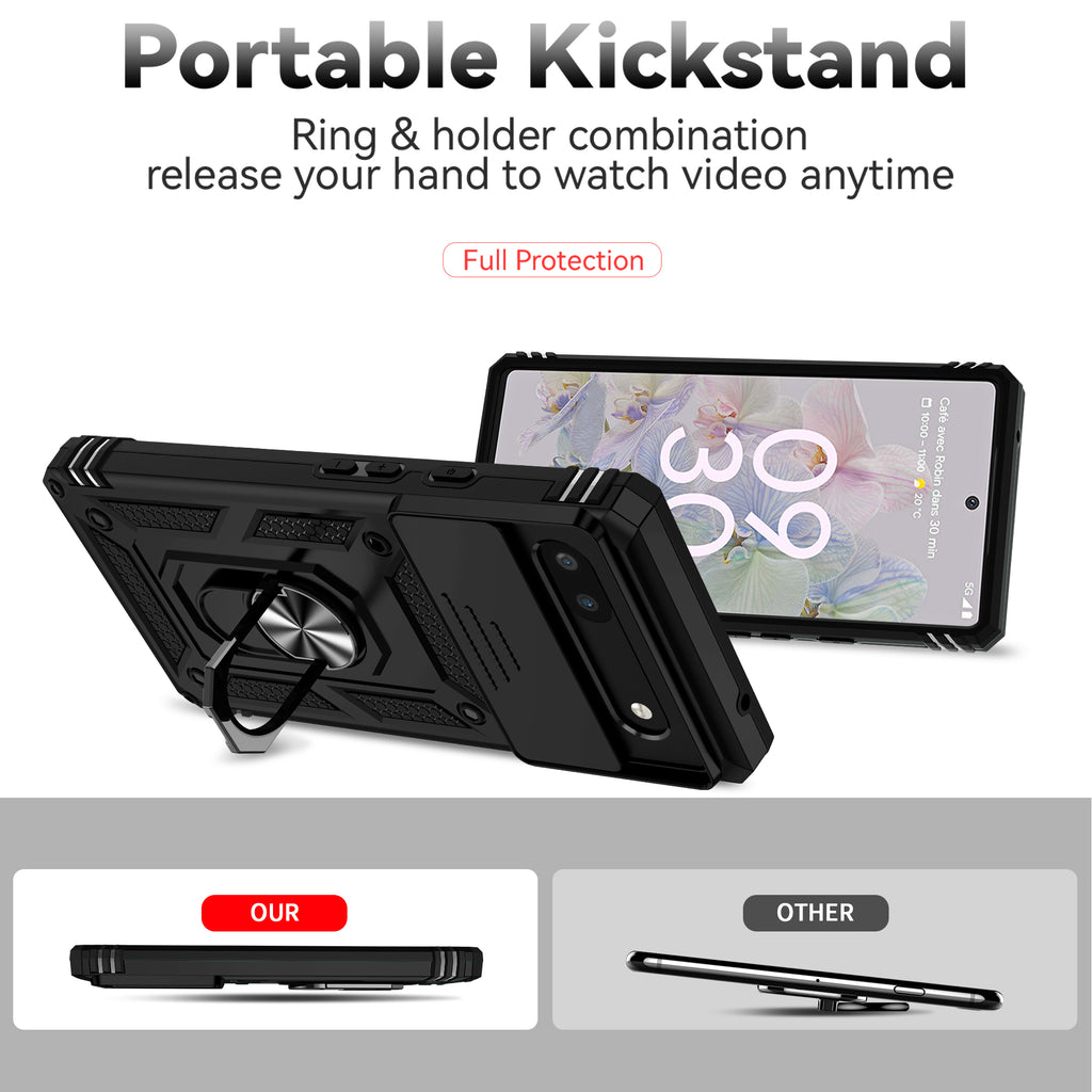 Sliding Window Ring Holder Case for Google Pixel — Camera Lens Protection Shockproof Cover