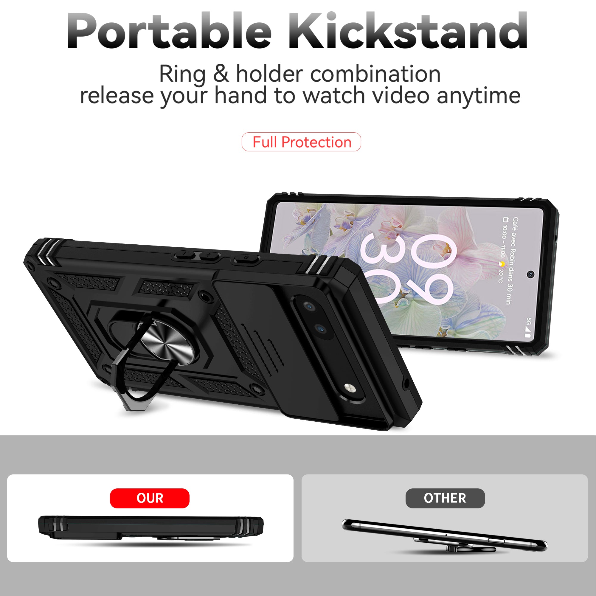 Sliding Window Ring Holder Case for Google Pixel — Camera Lens Protection Shockproof Cover