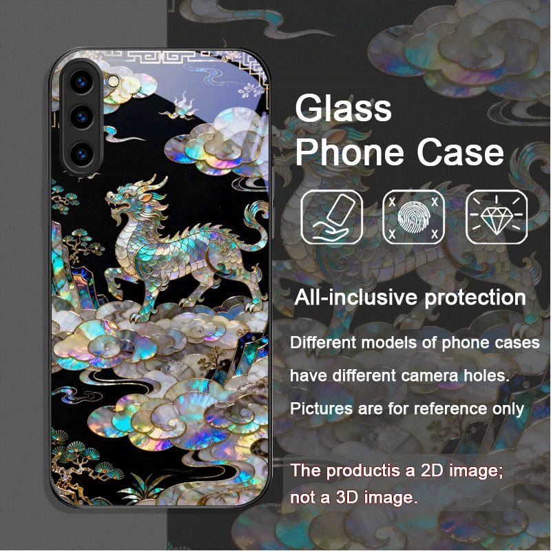 Samsung Galaxy Tempered Glass Case – Tiger, Dragon & Marble Print