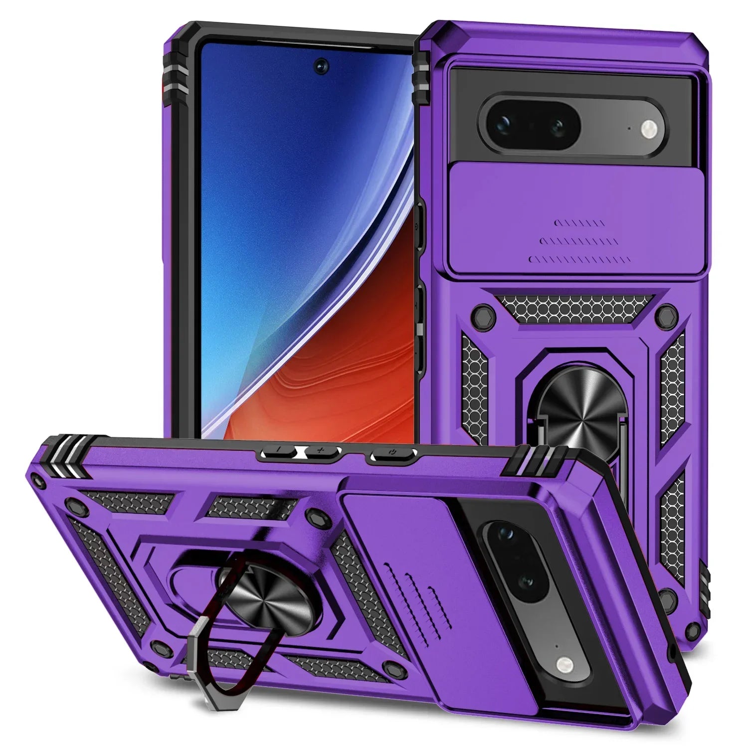 Sliding Window Ring Holder Case for Google Pixel — Camera Lens Protection Shockproof Cover