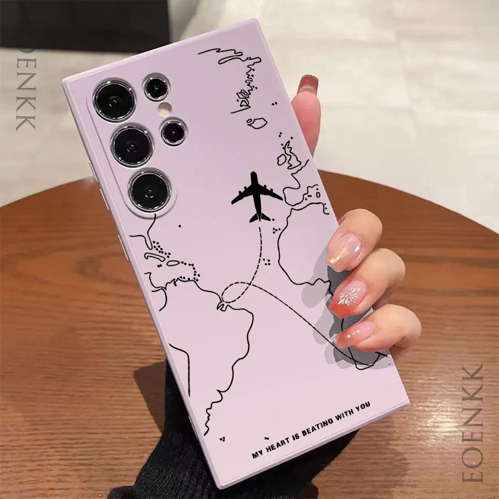 Airplane Route Silicone Case — Samsung Galaxy S20–S25 Series