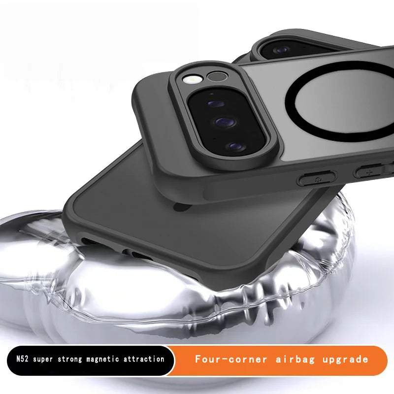 Magnetic Armor Matte Frosted Case for Google Pixel (Clear & Black — Pixel 6 to Pixel 10 Series)