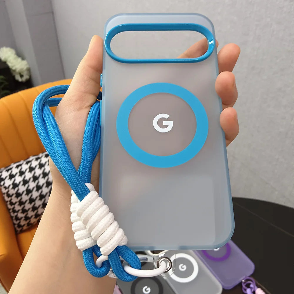 Translucent Matte Candy Color MagSafe Case with Wrist Lanyard for Google Pixel 8–10 Series