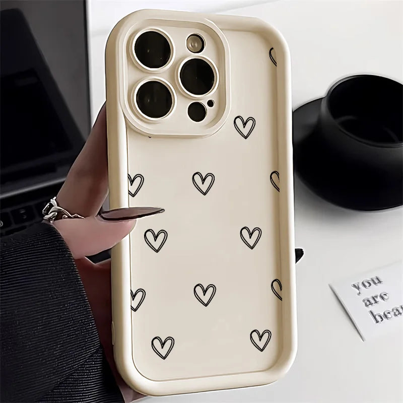 Love Heart Phone Case for iPhone 17 / 16 / 15 / 14 / 13 / 12 / 11 / X / XR / XS / 8 Series | Soft TPU Protective Cover with Lanyard