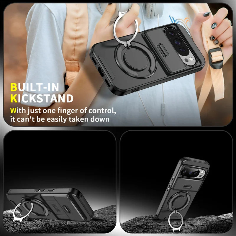 Armor Case with Magnetic Ring Stand for Google Pixel 10 / 9 / 8 / 7 Series