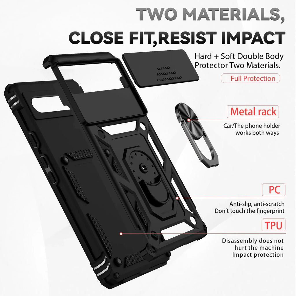 Sliding Window Ring Holder Case for Google Pixel — Camera Lens Protection Shockproof Cover