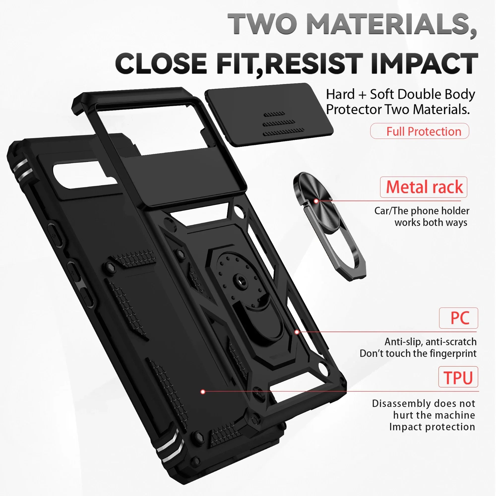 Sliding Window Ring Holder Case for Google Pixel — Camera Lens Protection Shockproof Cover