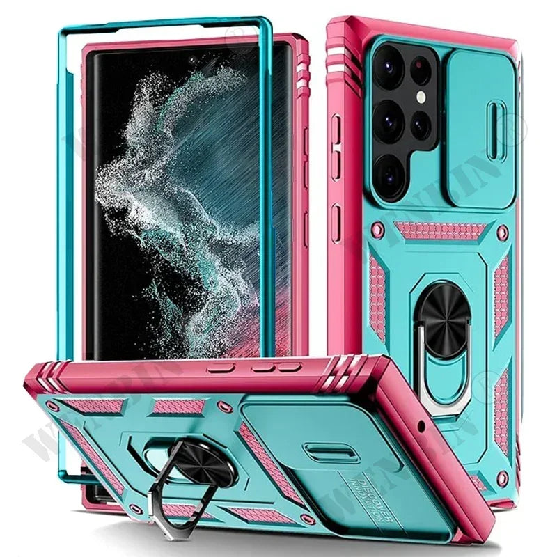 Heavy Duty Ring Kickstand Case for Samsung — Full Coverage with Camera Protection