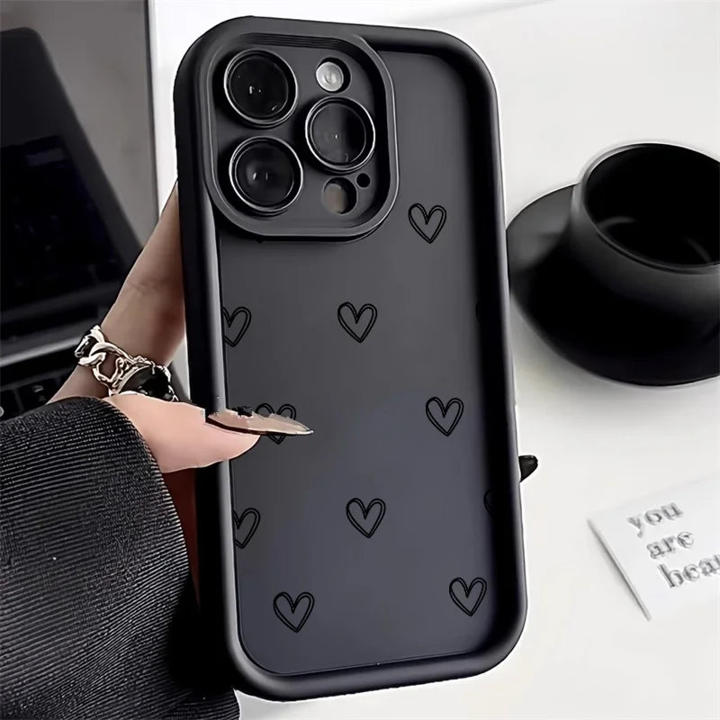 Love Heart Phone Case for iPhone 17 / 16 / 15 / 14 / 13 / 12 / 11 / X / XR / XS / 8 Series | Soft TPU Protective Cover with Lanyard