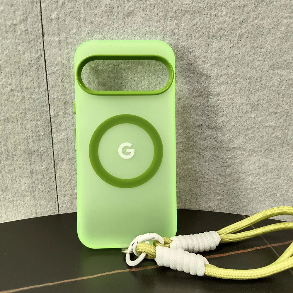 Translucent Matte Candy Color MagSafe Case with Wrist Lanyard for Google Pixel 8–10 Series