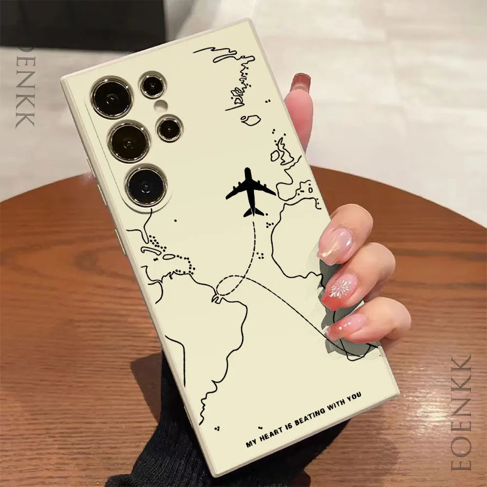 Airplane Route Silicone Case — Samsung Galaxy S20–S25 Series