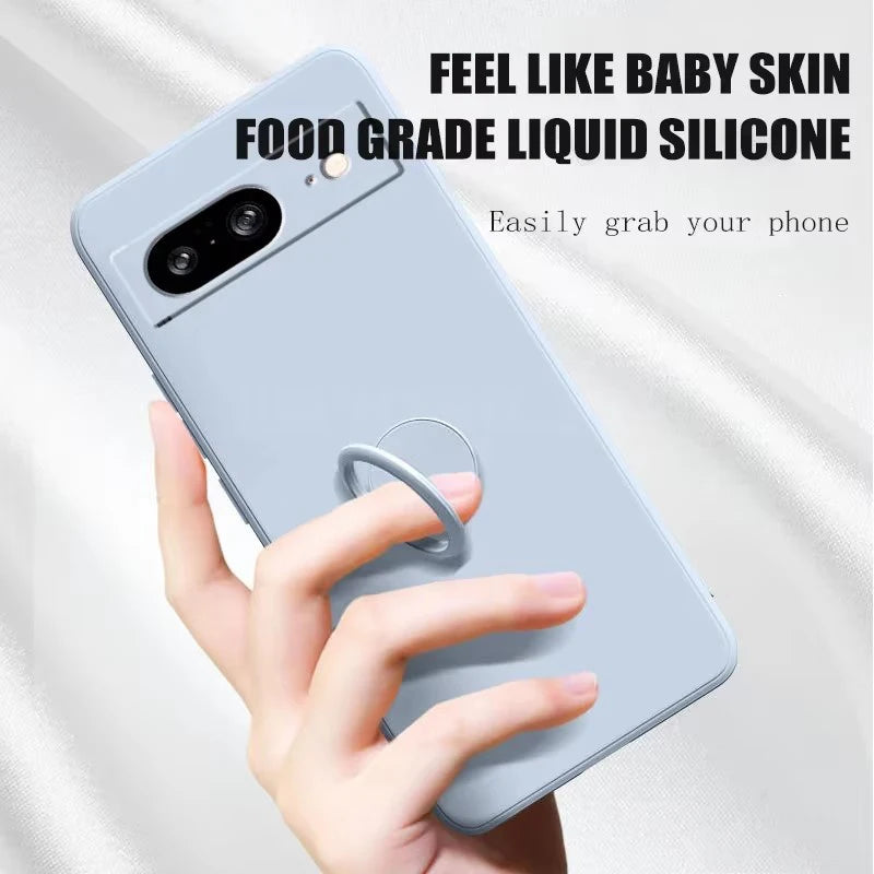 Liquid Silicone Kickstand Case for Google Pixel — Hidden Folding Stand with Ring Holder