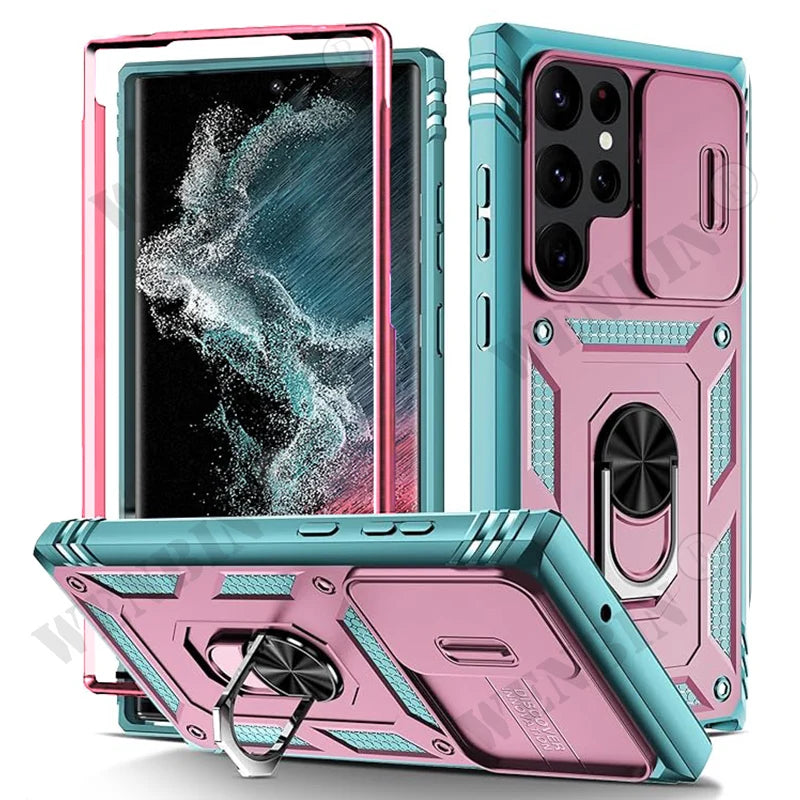 Heavy Duty Ring Kickstand Case for Samsung — Full Coverage with Camera Protection