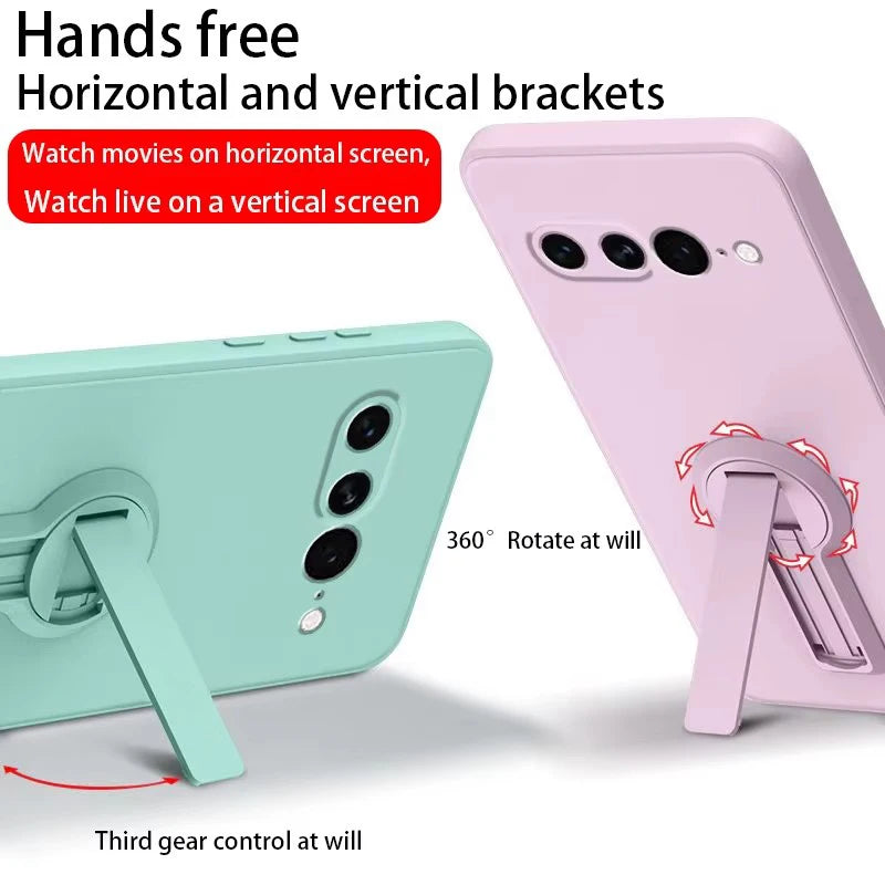 Liquid Silicone Kickstand Case for Google Pixel — Hidden Folding Stand with Ring Holder