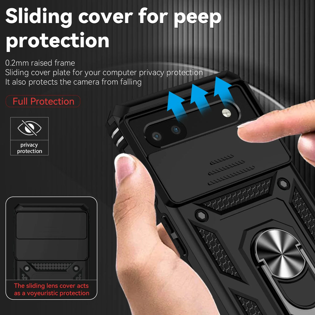 Sliding Window Ring Holder Case for Google Pixel — Camera Lens Protection Shockproof Cover