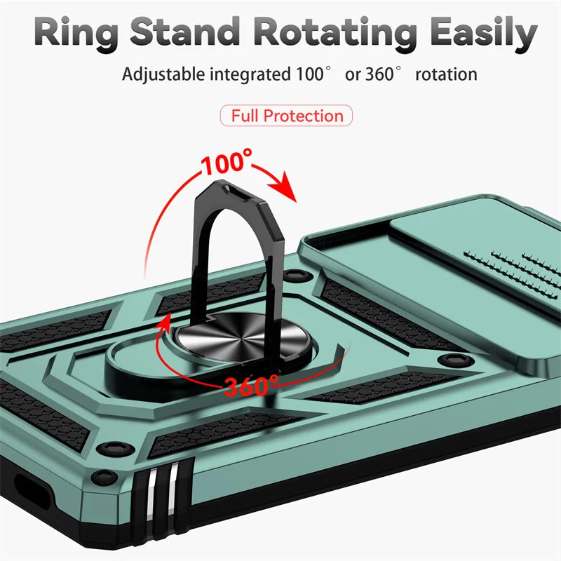 Sliding Camera Cover Armor Case with Ring Holder for Google Pixel 6–8 Series