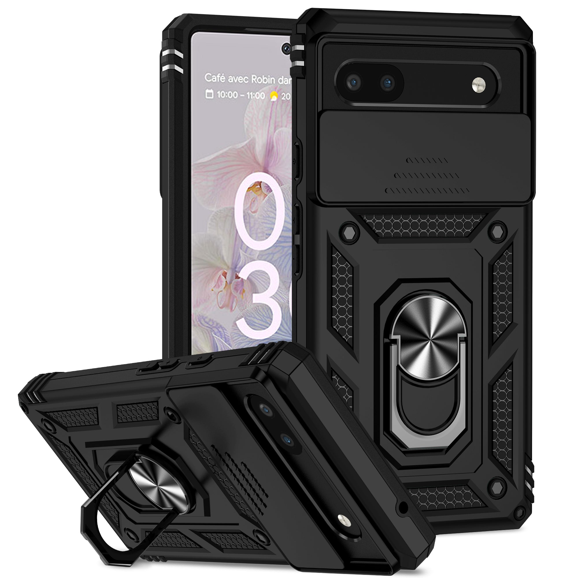 Sliding Window Ring Holder Case for Google Pixel — Camera Lens Protection Shockproof Cover