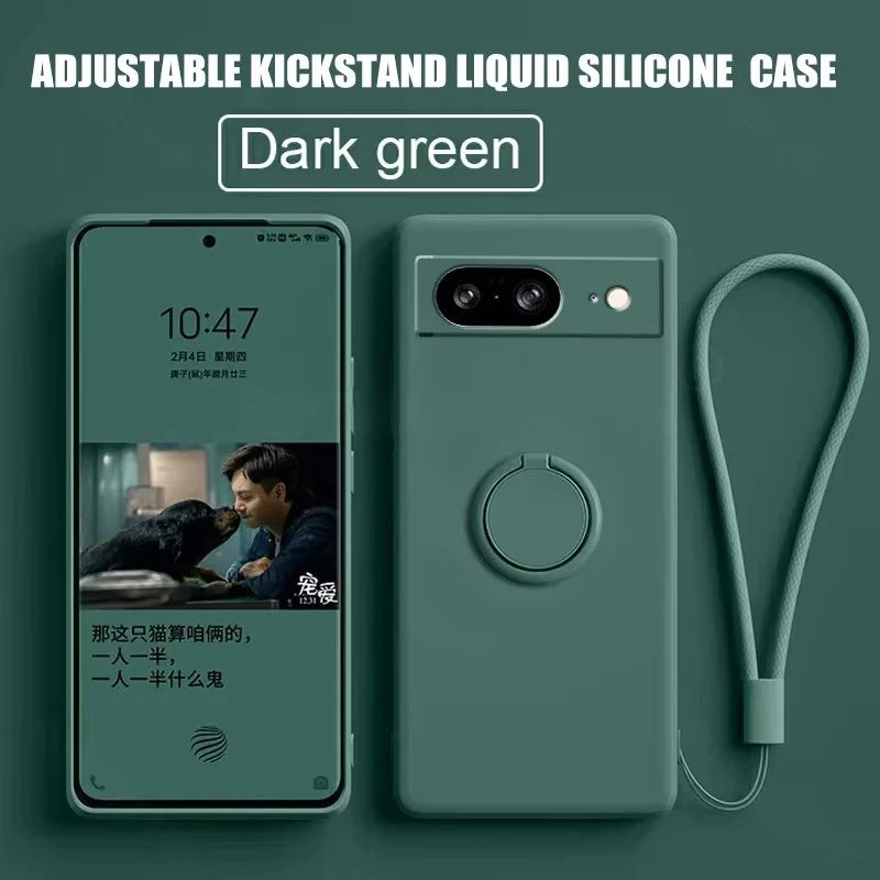 Liquid Silicone Kickstand Case for Google Pixel — Hidden Folding Stand with Ring Holder