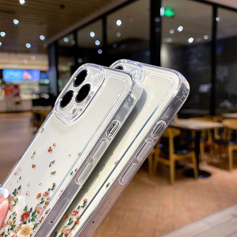 Floral Phone Case for iPhone 7 8 Plus SE XR XS 11 12 13 14 15 16 17 / Pro / Pro Max / Air — Shockproof Soft Silicone Cover