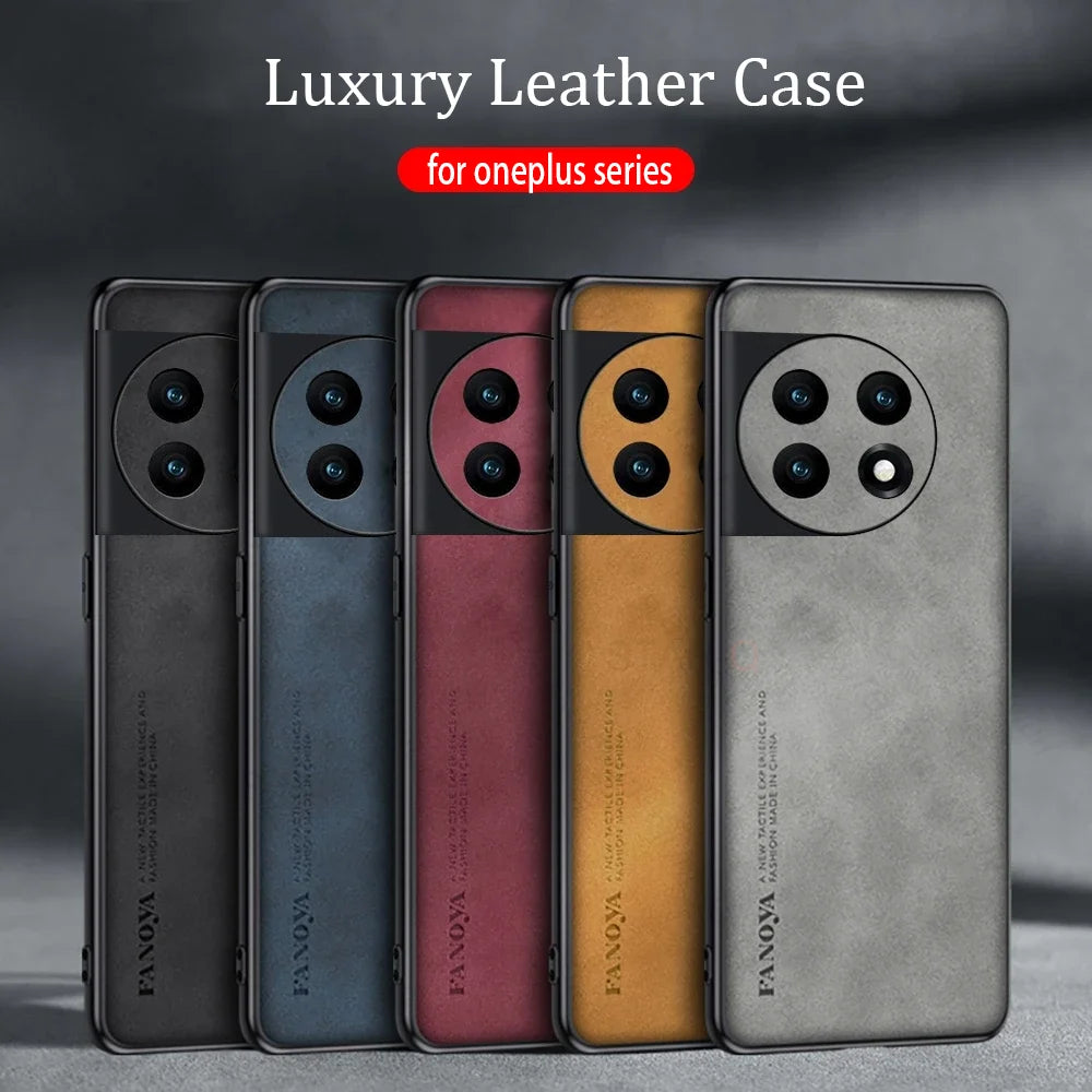 Luxury Sheepskin Leather Case for OnePlus 11 / Ace 2 / 10 Pro / 9 / 8T Series | Retro Men's Back Cover
